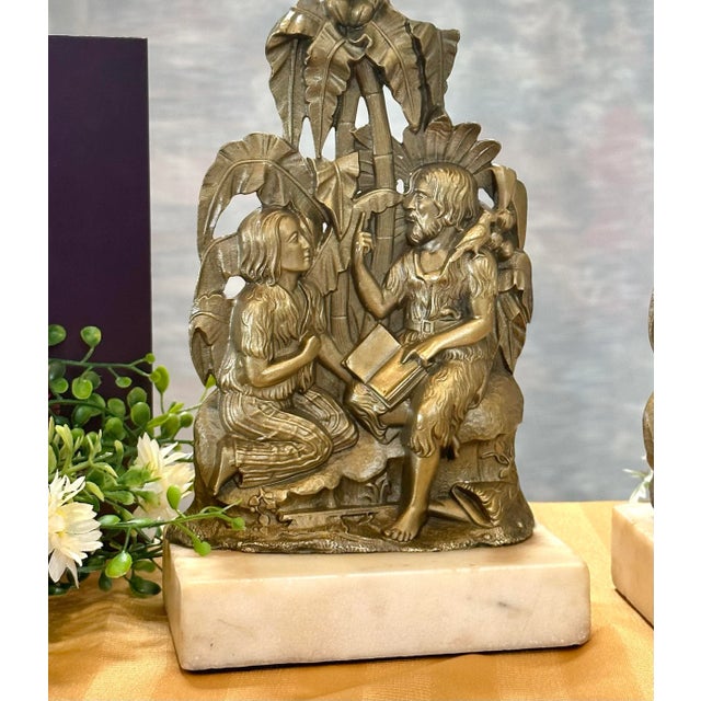 Brass Antique Victorian Girandole Candlesticks With Hanging Crystal Prisms - Set of 2 For Sale - Image 8 of 10