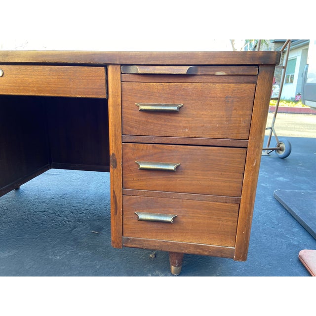 1970s Jofco Vintage Mid Century Modern Wooden Tanker Desk Chairish