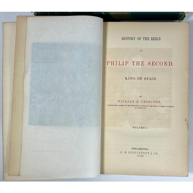 Antiquarian Book Set: Prescott's Philip II, 1869 Three-Volume History For Sale - Image 6 of 10
