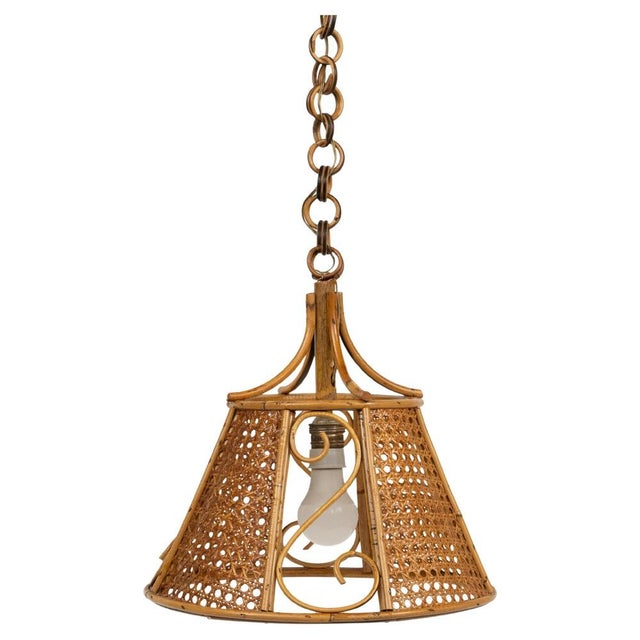 Mid-Century French Riviera Pendant in Rattan and Wicker, Italy, 1960s For Sale - Image 14 of 15