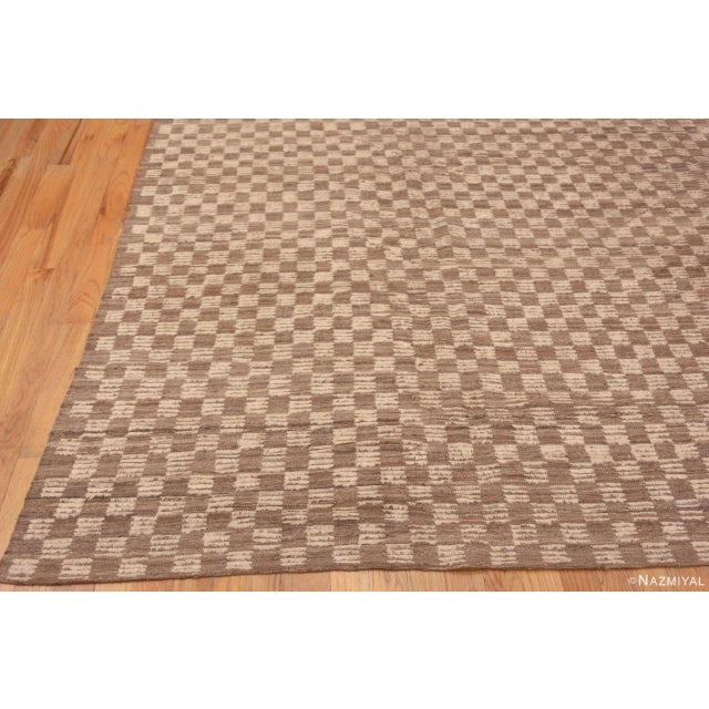 Textile Neutral Earthy Tan and Cream Geometric Checkerboard Pattern Large Modern Rug For Sale - Image 7 of 8