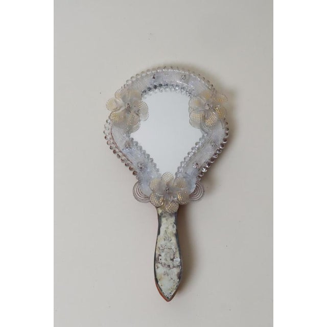 Glass Venetian Floral Murano Glass Hand Mirror, Italy, 1950s For Sale - Image 7 of 12