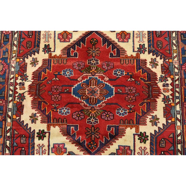 1990s Zanjan Rug 3'10'' X 4'8'' Ivory Wool Vintage Tribal Hand-Knotted Oriental Carpet For Sale - Image 5 of 12