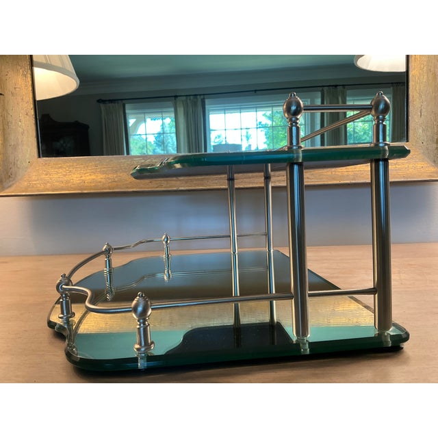 1980s 1980s Two Tiered Mirror and Chrome Vanity Tray Table For Sale - Image 5 of 7