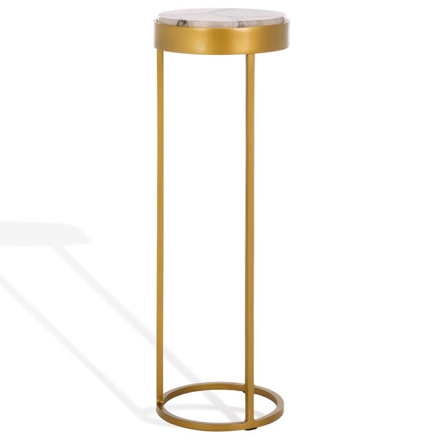 Metal Hannahmarie Round Stone Drink Table in Gold with White Marble Top For Sale - Image 7 of 8