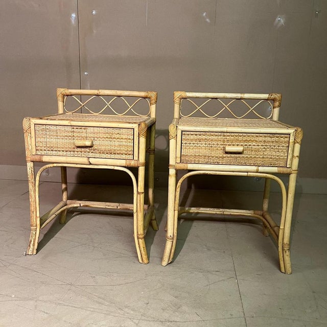 Bamboo and Cane Bedside Cabinets with Drawers, Set of 2 For Sale - Image 6 of 10