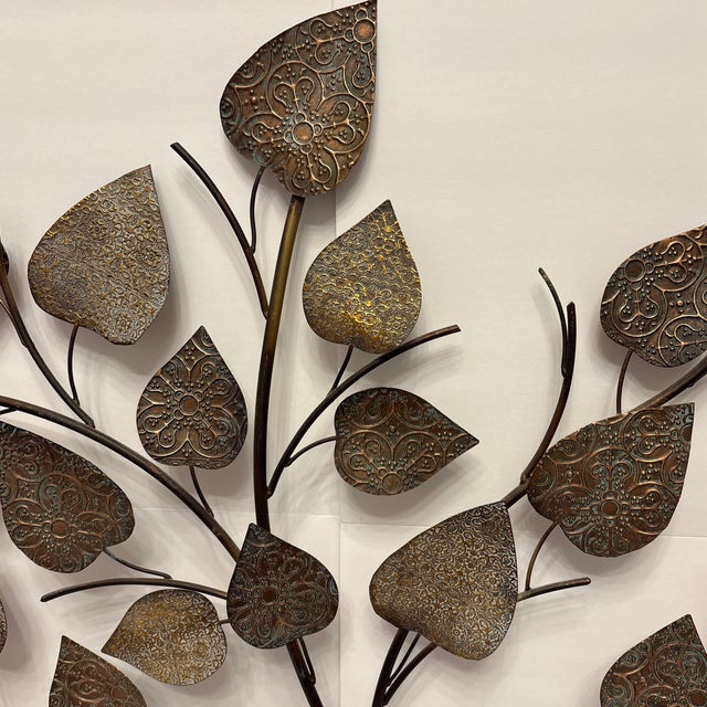 Bronze Vintage Deco Metal Leaf Textured Wall Decor For Sale - Image 8 of 11