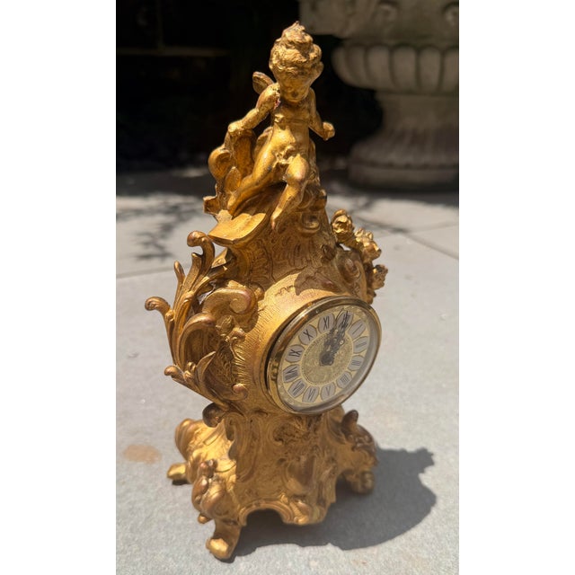 Gold Late 19th Century Antique French Louis XV Style Gilt Boudoir Clock by Jennings Brothers - Model 697 For Sale - Image 8 of 10