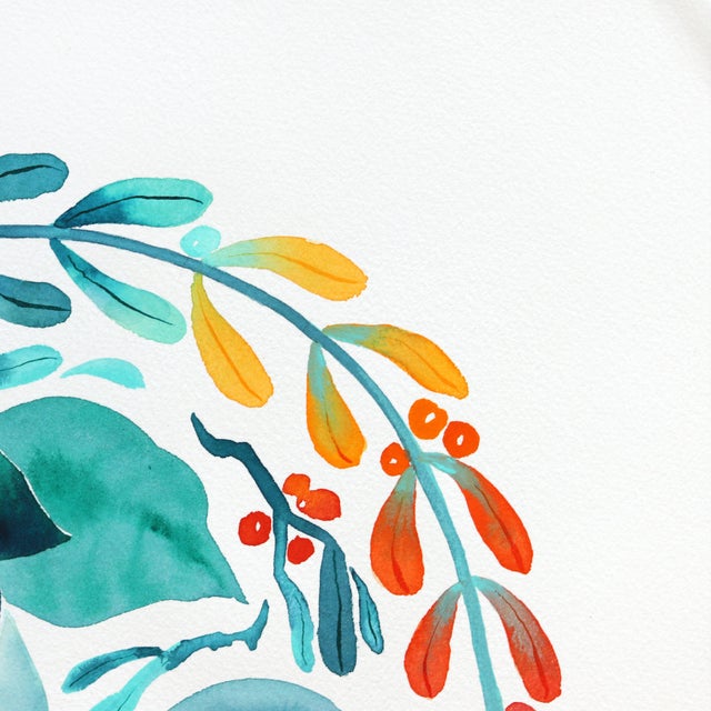 Abstract Poinsettia - Blue Orange Abstract Floral Painting on Paper Original Artwork by Xiao Wen Xu For Sale - Image 3 of 6