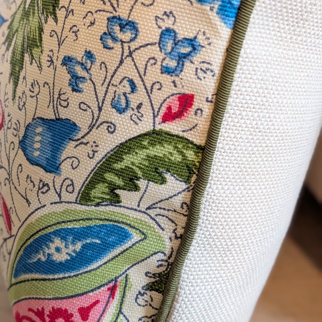 Quadrille Les Indiennes Lumbar Pillows in Blue, Rouge and Green With Green Cord For Sale In Greensboro - Image 6 of 7