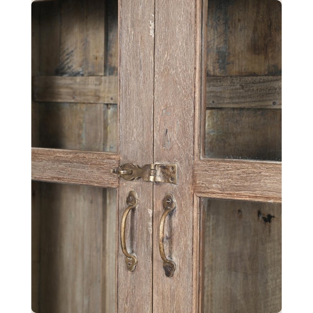 Vintage Indian Glass Armoire | Antique Bleached Wood Cabinet | Wabi Sabi Display Cabinet | Rustic Home Decor For Sale - Image 4 of 6