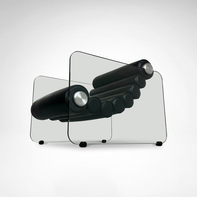 Leather and Glass Hyaline Armchair by Fabio Lenci for Comfortline, Italy, 1960s For Sale - Image 3 of 9