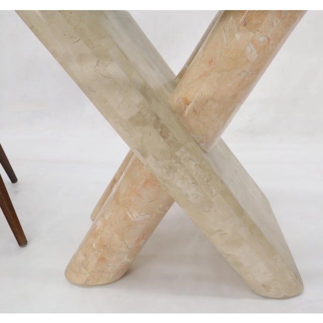 Tessellated Stone Rounded X-Shape Base Side Occasional Square Glass Top Table For Sale - Image 11 of 13