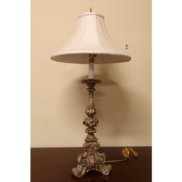 Lights Venetian Style Ornately Carved Lamp W. Shade For Sale - Image 7 of 7