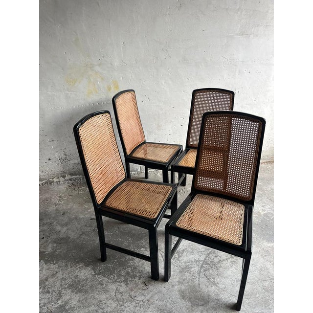 Black Lacquered Cane Dining Chairs, 1980s, Set of 4 For Sale - Image 6 of 7