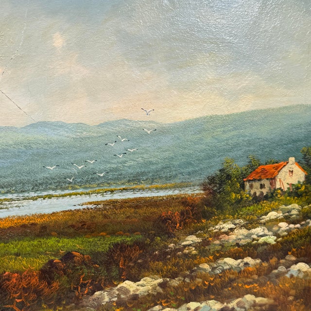 English Vintage Signed Landscape Oil Painting by Chris Tyrrell in Carved Wood Frame For Sale - Image 3 of 12