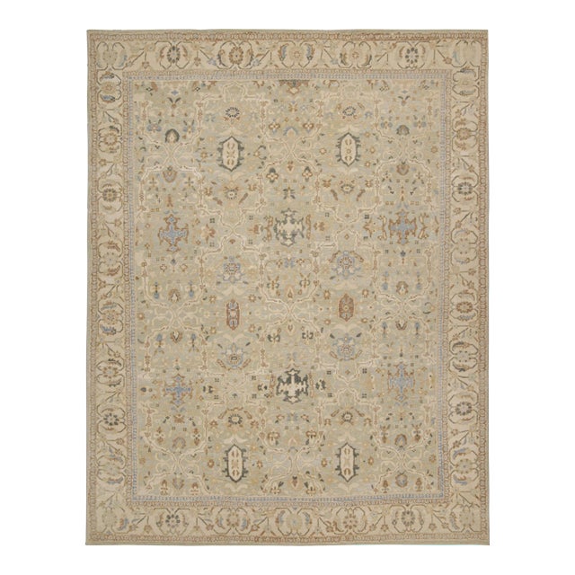 2010s Rug & Kilim’s Oushak Style Rug in Blue and Beige-Brown Floral Patterns For Sale