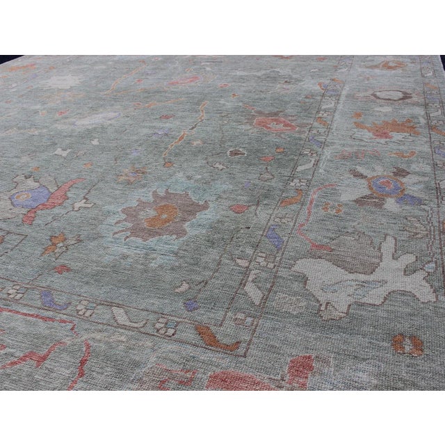 2020s Large Turkish Oushak Reproduction Rug in Light Green Made With Hand Spun Fine Wool For Sale - Image 5 of 13