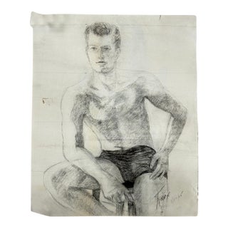 1945 Double Sided Figure Study Drawing Pencil on Paper 13.5x16.5 For Sale