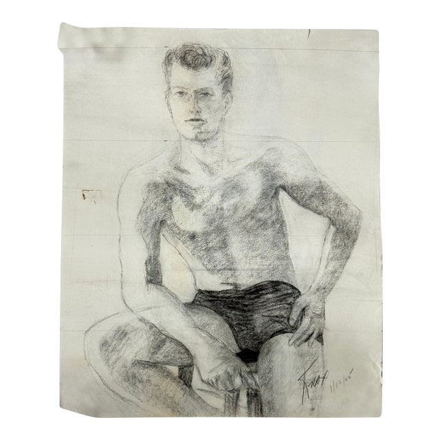 1945 Double Sided Figure Study Drawing Pencil on Paper 13.5x16.5 For Sale