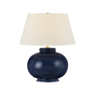 Hudson Valley Lighting Moodus 20 in. 1 Light Table Lamp in Aged Brass and Ceramic Parrish Blue Finish For Sale