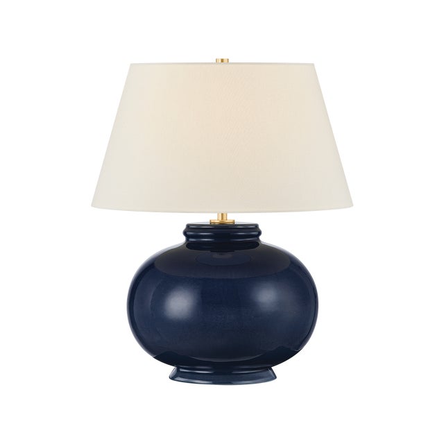Hudson Valley Lighting Moodus 20 in. 1 Light Table Lamp in Aged Brass and Ceramic Parrish Blue Finish For Sale