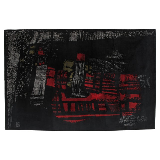 An exceptional rug made in Aubusson, by Maurice André, France 1950. This Post-modern, Forme-Libre, Geometrical...