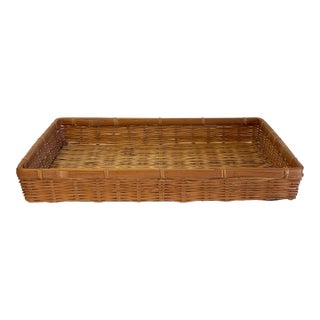 Vintage Rectangular Wicker Basket Tray For Sale