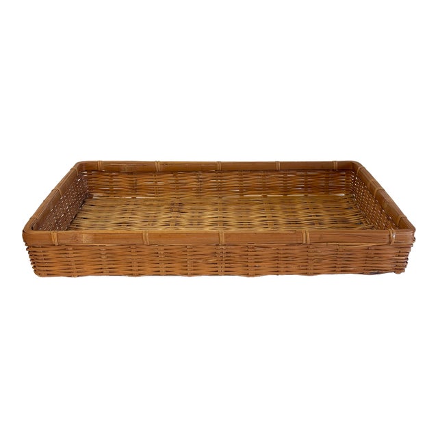 Vintage Woven Wicker Basket Tray For Sale