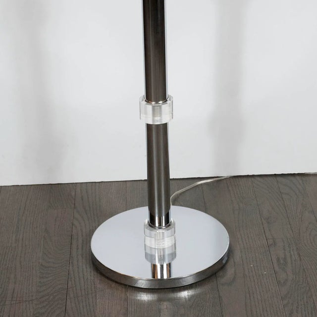 Mid-Century Modern Banded Lucite and Chrome Floor Lamp For Sale - Image 4 of 5