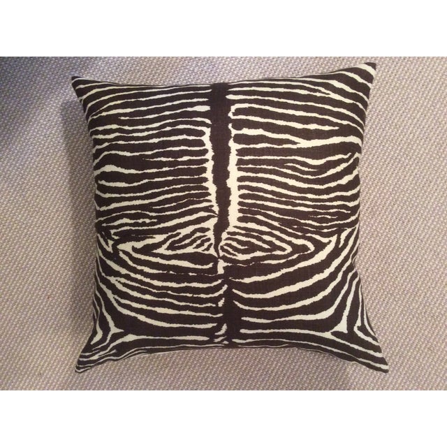 Contemporary Brunschwig and Fils "Le Zebre" Charcoal Brown & Off-White Pillows - a Pair For Sale - Image 3 of 5