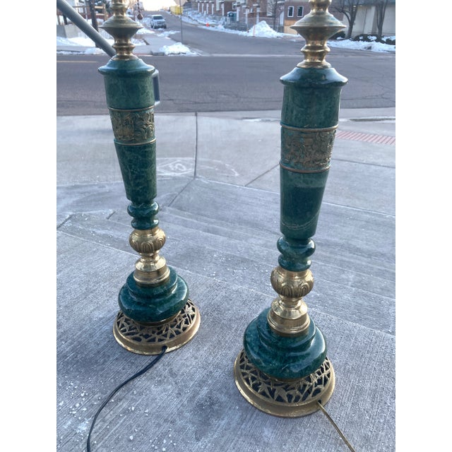 James Mont Japanese Bronze & Marble Column Table Lamps - a Pair For Sale - Image 4 of 13