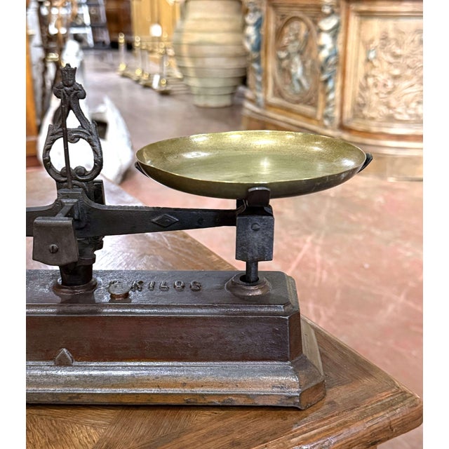 19th Century French Iron Balance Scale With Brass Trays For Sale In Dallas - Image 6 of 8