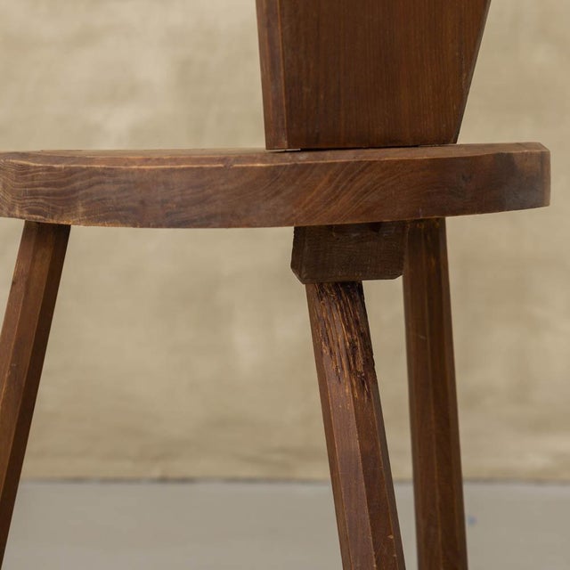 1950s French Brutalist Carved Wood Tripod Chair For Sale - Image 12 of 12