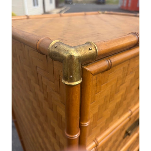 Campaign Vintage Faux Bamboo Rattan Campaign Style Lingerie Chest Dresser For Sale - Image 3 of 10