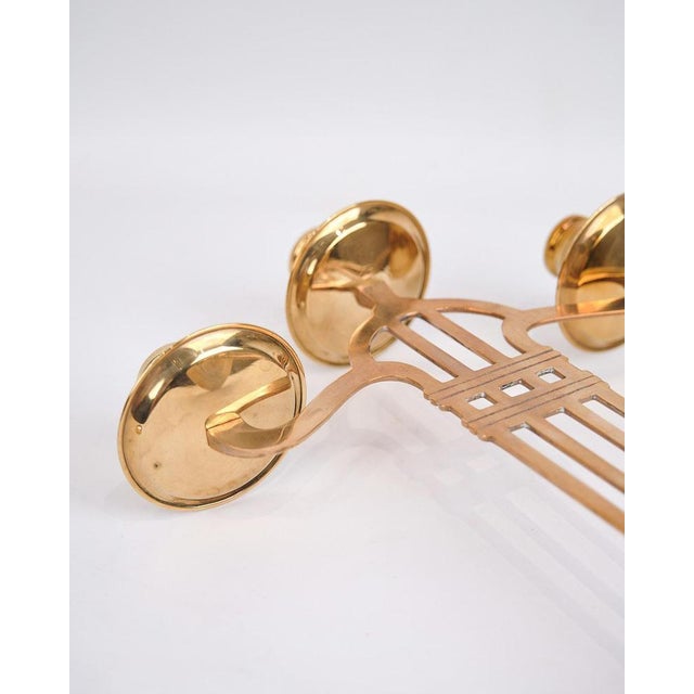 Metal Vintage Three-Armed Candlesticks in Brass, 1920s, Set of 2 For Sale - Image 7 of 10