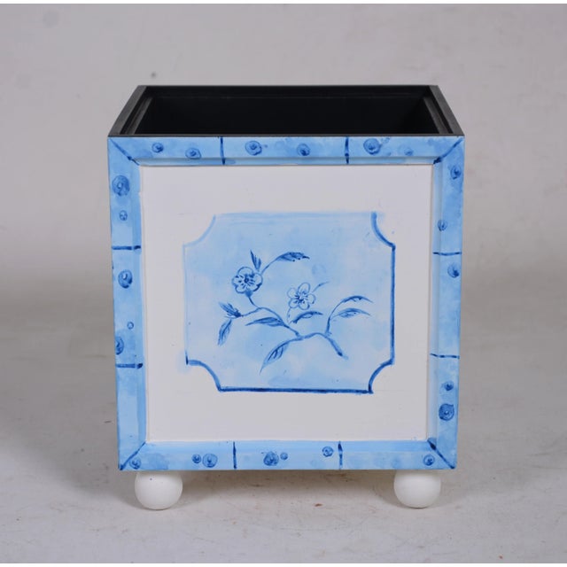 Aqua Colored box holder with hand painted scenes of farmers, shepherds, and flowers Delf design. This is a refreshing...