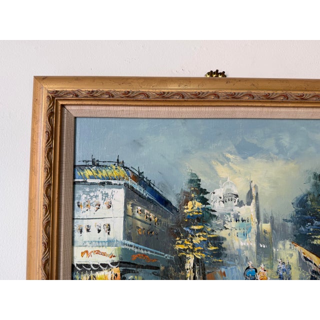 Vintage Parisian Street Scene Oil on Canvas Painting by Harison – Wood Framed For Sale In Miami - Image 6 of 11