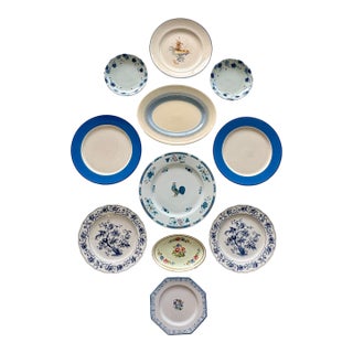 Shades of Blue French Country Hanging Plate Curation-Set of 11 For Sale