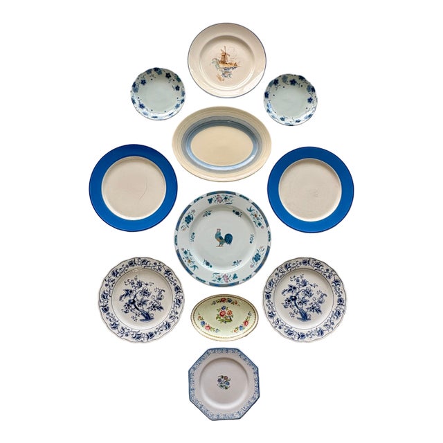 Shades of Blue French Country Hanging Plate Curation-Set of 11 For Sale