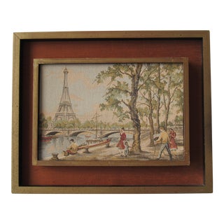 Mid Century French Eiffel Tower From the Seine Framed Tapestry For Sale
