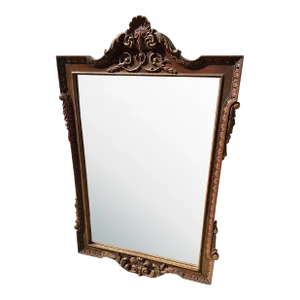 1970s Large Vintage Hand Carved Wooden Mirror