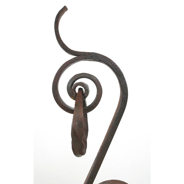 Early 20th Century Pair of Arts & Crafts Antique Wrought Iron Andirons For Sale - Image 5 of 9