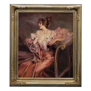 Angelo Granati, Woman on the Sofa, Oil on Canvas, Framed For Sale