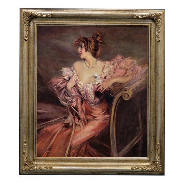 Angelo Granati, Woman on the Sofa, Oil on Canvas, Framed For Sale
