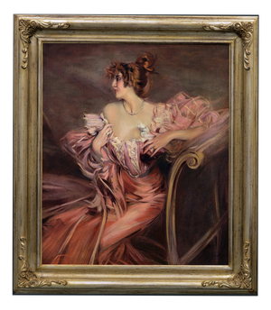 Angelo Granati, Woman on the Sofa, Oil on Canvas, Framed