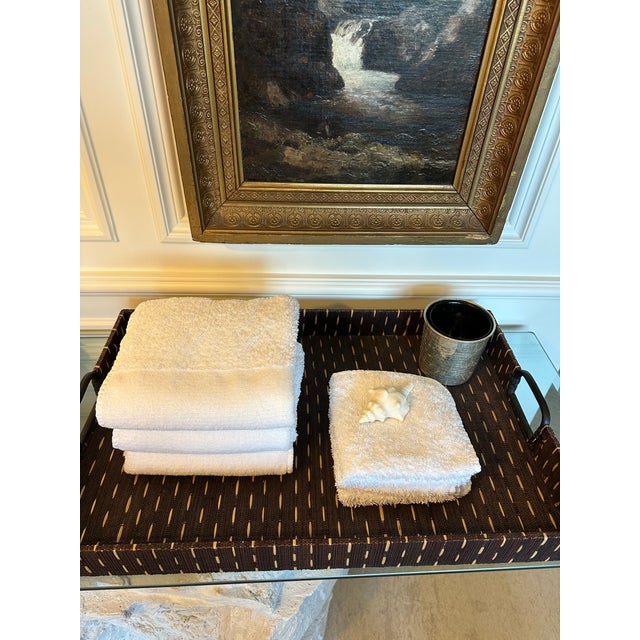 Vintage Large 21” Chocolate Brown & Tan Grasscloth Tray With Blackened Wood Handles For Sale - Image 14 of 17