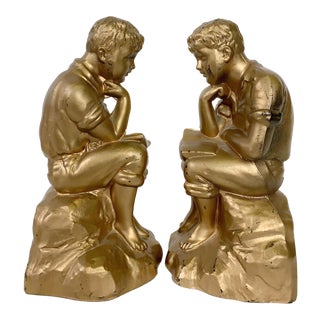Vintage Boy Reading Metal Bookends - a Pair For Sale