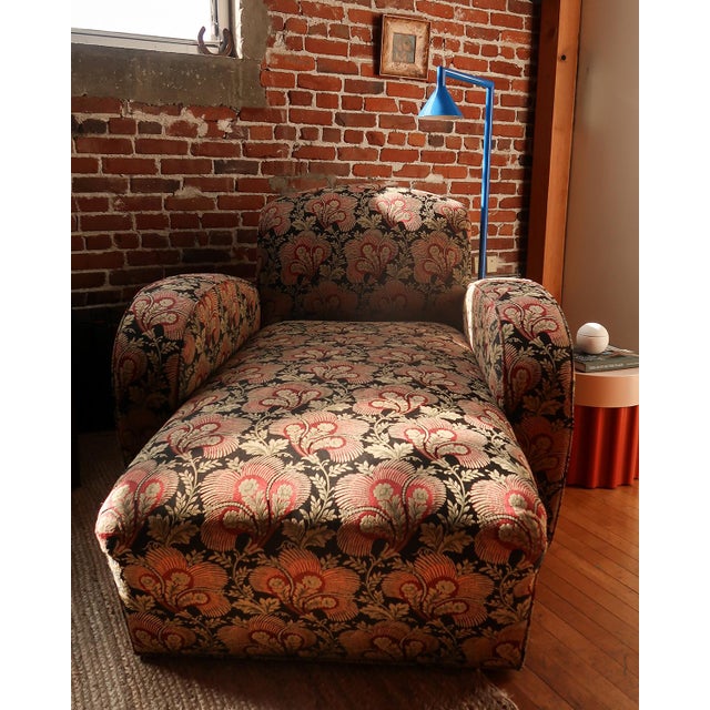 Black Vintage Upholstered Chaise Lounge With Botanical Fabric For Sale - Image 8 of 13