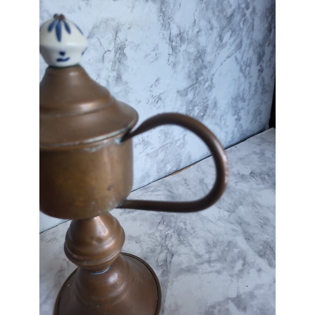 1950s 1950s Dutch Copper Pedastal Snotneus Whale Oil Lamp For Sale - Image 5 of 15